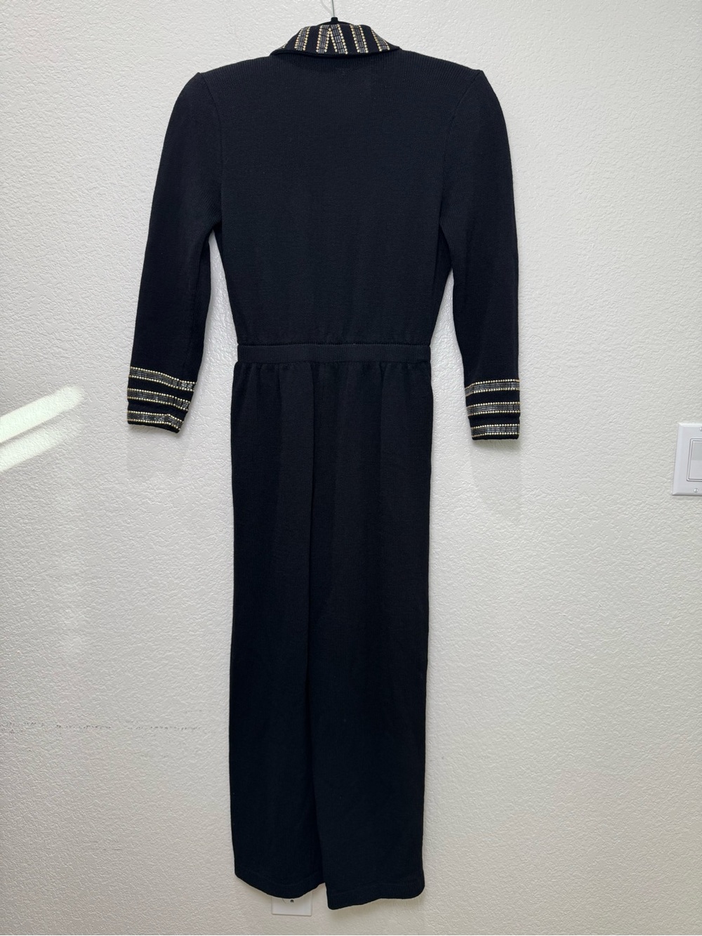 Vintage St John Marie Gray Jumpsuit Womens 2 Black Santana Knit Gold Beaded USA - Picture 16 of 16